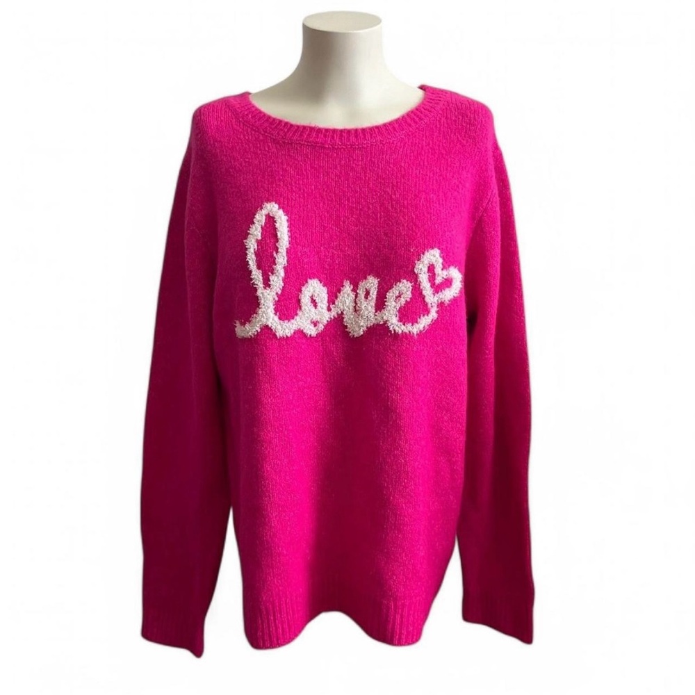 Cupcakes & Cashmere Pink Love Script Sweater Cozy Knit Pullover L